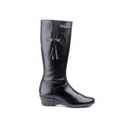 Black leather wedge boots