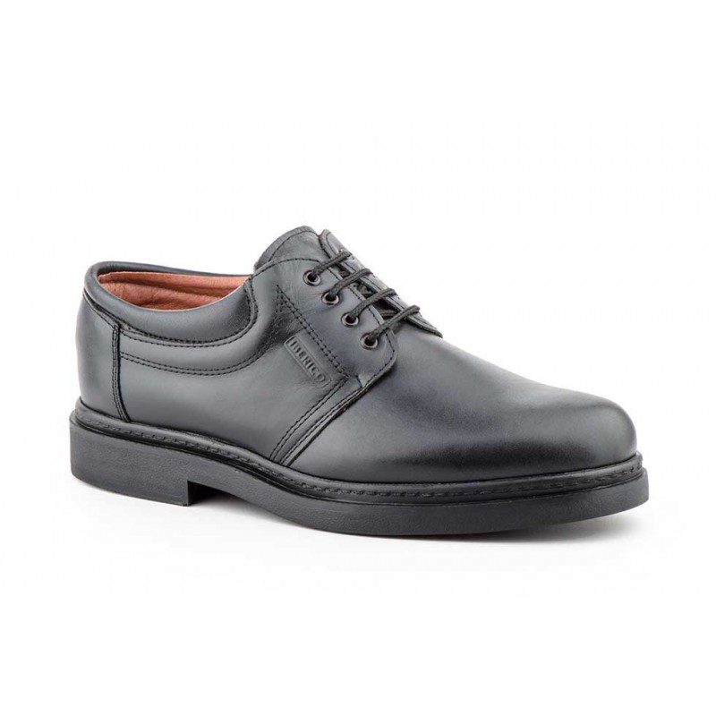 Ibérico 459 Zapato de piel negro muy cómodo, cierre de cordones, interior de piel, tipo camarero