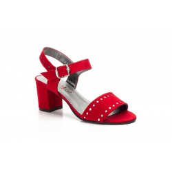 Red suede sandal with wide...