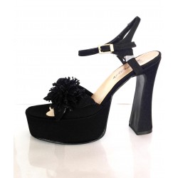 Black satin platform sandal