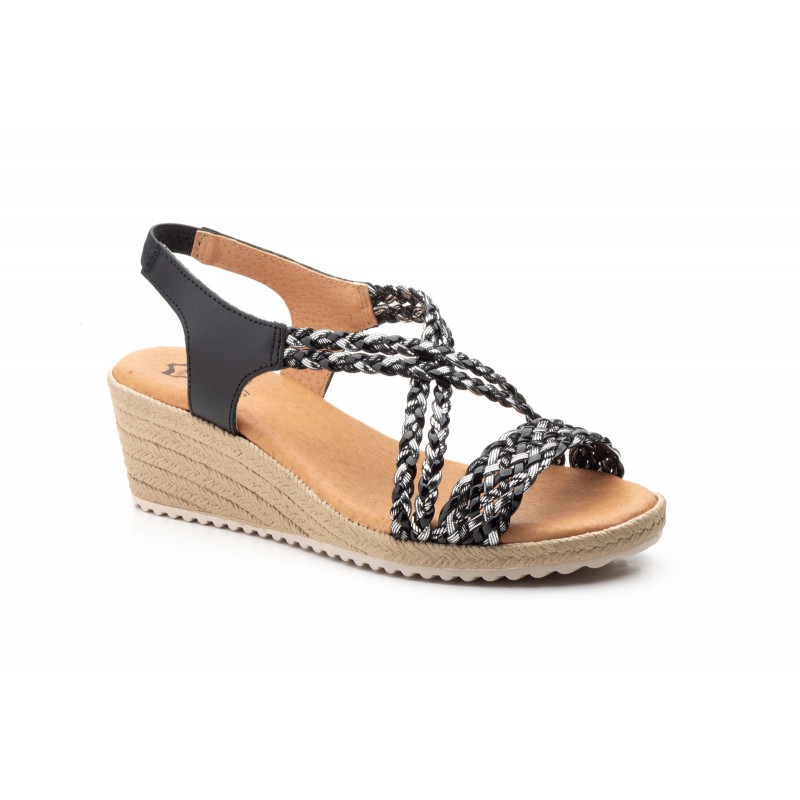 Braided leather sandal, padded leather insole, medium wedge heel, non-slip sole