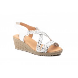 Braided leather sandal, padded leather insole, medium wedge heel, non-slip sole