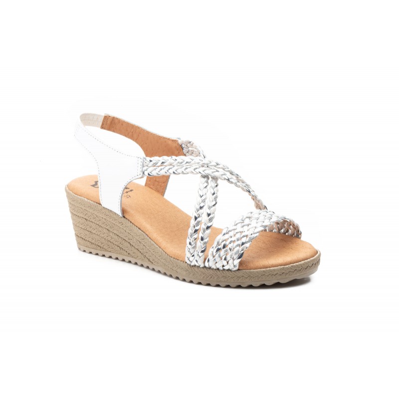 Braided leather sandal, padded leather insole, medium wedge heel, non-slip sole