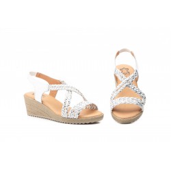 Sandalia de piel trenzada, planta de piel acolchada, cuña media, suela antideslizante