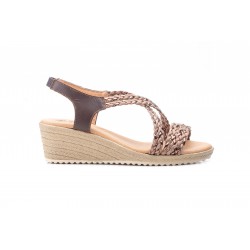 Braided leather sandal, padded leather insole, medium wedge heel, non-slip sole