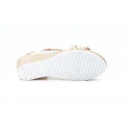 Braided leather sandal, padded leather insole, medium wedge heel, non-slip sole