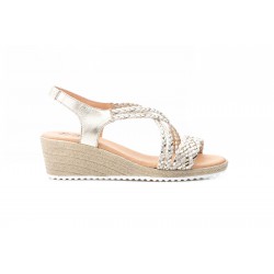 Braided leather sandal, padded leather insole, medium wedge heel, non-slip sole