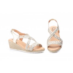 Braided leather sandal, padded leather insole, medium wedge heel, non-slip sole