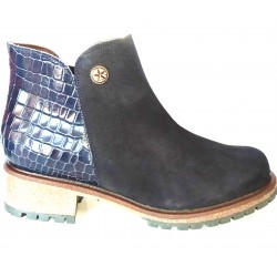 Navy blue leather ankle boot