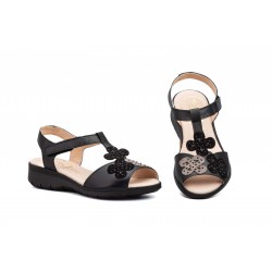 DUENDY 2422 Black leather sandal with velcro