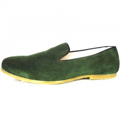 Zapato de vestir cómodo en piel serraje verde, interior en piel, suela de caucho natural