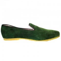 Zapato de vestir cómodo en piel serraje verde, interior en piel, suela de caucho natural