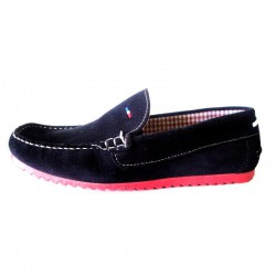 Navy blue leather moccasin