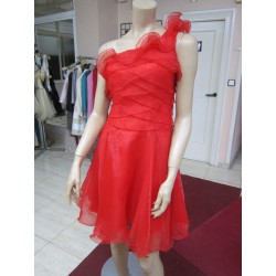 Short red dress with ruffles