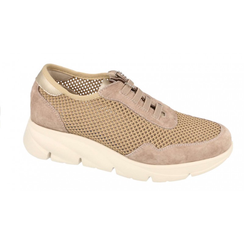 FLEXPIES 181  Deportivo de piel y rejilla, con cordones elásticos, plantilla confort