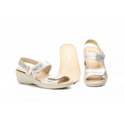 15050 Black and platinum leather sandal, comfort and removable insole, non-slip