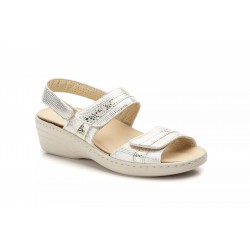 15050 Black and platinum leather sandal, comfort and removable insole, non-slip