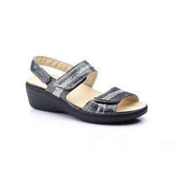 15050 Black and platinum leather sandal, comfort and removable insole, non-slip