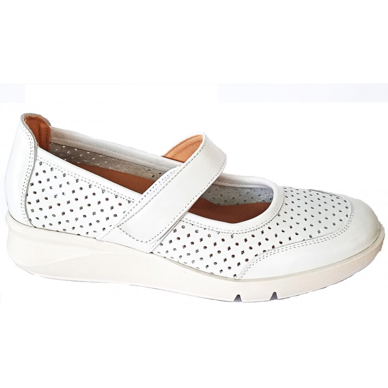 Bailarina de piel suave, blanco, velcro, plantilla extraible, suela de goma, flexible, antideslizante tipo 24 horas