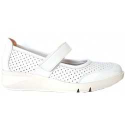 Bailarina de piel suave, blanco, velcro, plantilla extraible, suela de goma, flexible, antideslizante tipo 24 horas