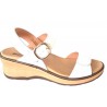 Shoes Anatomical White leather sandal, wedge, buckle and velcro closure, rubber sole, removable insole