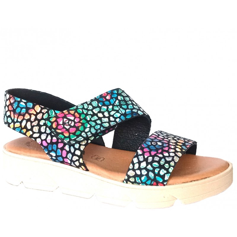 SHOES LYANNA 22725  Strappy soft leather, wedge sandals, comfort insolevelcro,  closure