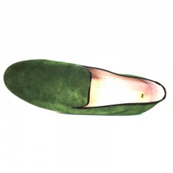 Zapato de vestir cómodo en piel serraje verde, interior en piel, suela de caucho natural
