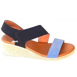 CALZADO Suaves 19031 Sandalia de piel de tiras con cuña media, cierre de velcro, plantilla de gel, suave, suela ligera