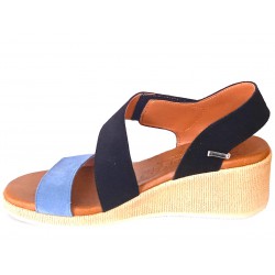 CALZADO Suaves 19031 Sandalia de piel de tiras con cuña media, cierre de velcro, plantilla de gel, suave, suela ligera