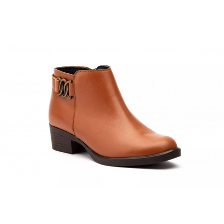 6400 Light brown and black leather ankle boot, zipper closure and rubber sole, non-slip