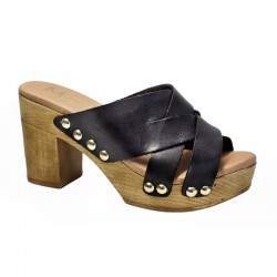 ‘black leather clogs’, ‘platform heel mules’, ‘footwear made in Spain’, ‘Marila clogs’, and ‘Marila Chicago’