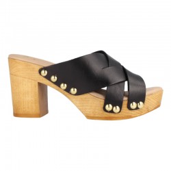 ‘black leather clogs’, ‘platform heel mules’, ‘footwear made in Spain’, ‘Marila clogs’, and ‘Marila Chicago’