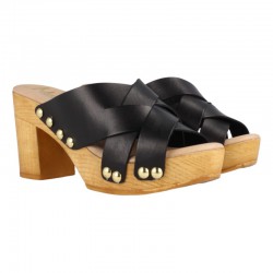 ‘black leather clogs’, ‘platform heel mules’, ‘footwear made in Spain’, ‘Marila clogs’, and ‘Marila Chicago’