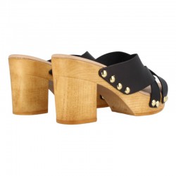 ‘black leather clogs’, ‘platform heel mules’, ‘footwear made in Spain’, ‘Marila clogs’, and ‘Marila Chicago’