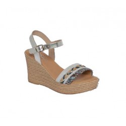 D'veranas Platform Wedge Sandal - Silver Leather - 9cm Comfort - Made in Spain
