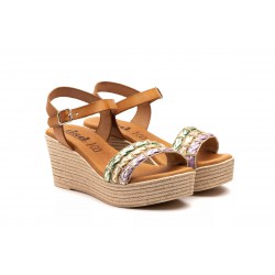 DSD10035 Sandalia de piel con plataforma, cuña ancho, planta de gel