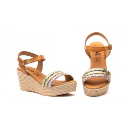 DSD10035 Sandalia de piel con plataforma, cuña ancho, planta de gel