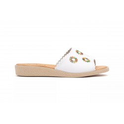 307 White and Black leather sandal, flat, rubber sole