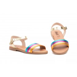 602 Sandalia de piel con multicolor, plantilla confort, suela antideslizante, plano