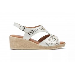 White and Blue Openwork Leather, gel insole, wedge sandals, non slip