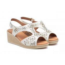 White and Blue Openwork Leather, gel insole, wedge sandals, non slip