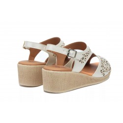 White and Blue Openwork Leather, gel insole, wedge sandals, non slip