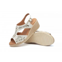 White and Blue Openwork Leather, gel insole, wedge sandals, non slip