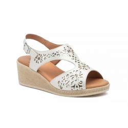 White and Blue Openwork Leather, gel insole, wedge sandals, non slip