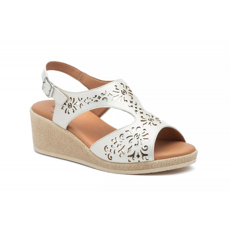 White and Blue Openwork Leather, gel insole, wedge sandals, non slip