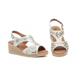 White and Blue Openwork Leather, gel insole, wedge sandals, non slip