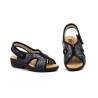 20504 Leather and textil wedge sandals with gel insole, and velcro