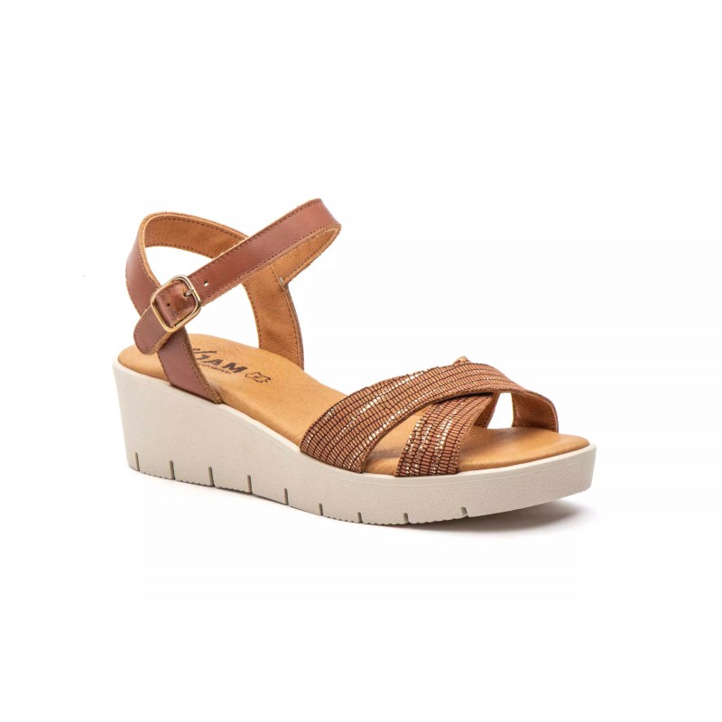 Leather wedge sandals, confort insole, non-slip