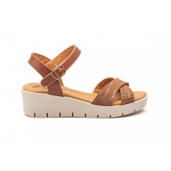 Sandalia de piel, plantilla confort, suela antideslizante, cuña de 5cm