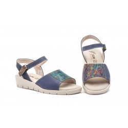 Sandalia de piel con multicolor, plantilla confort, suela antideslizante, cuña de 5cm
